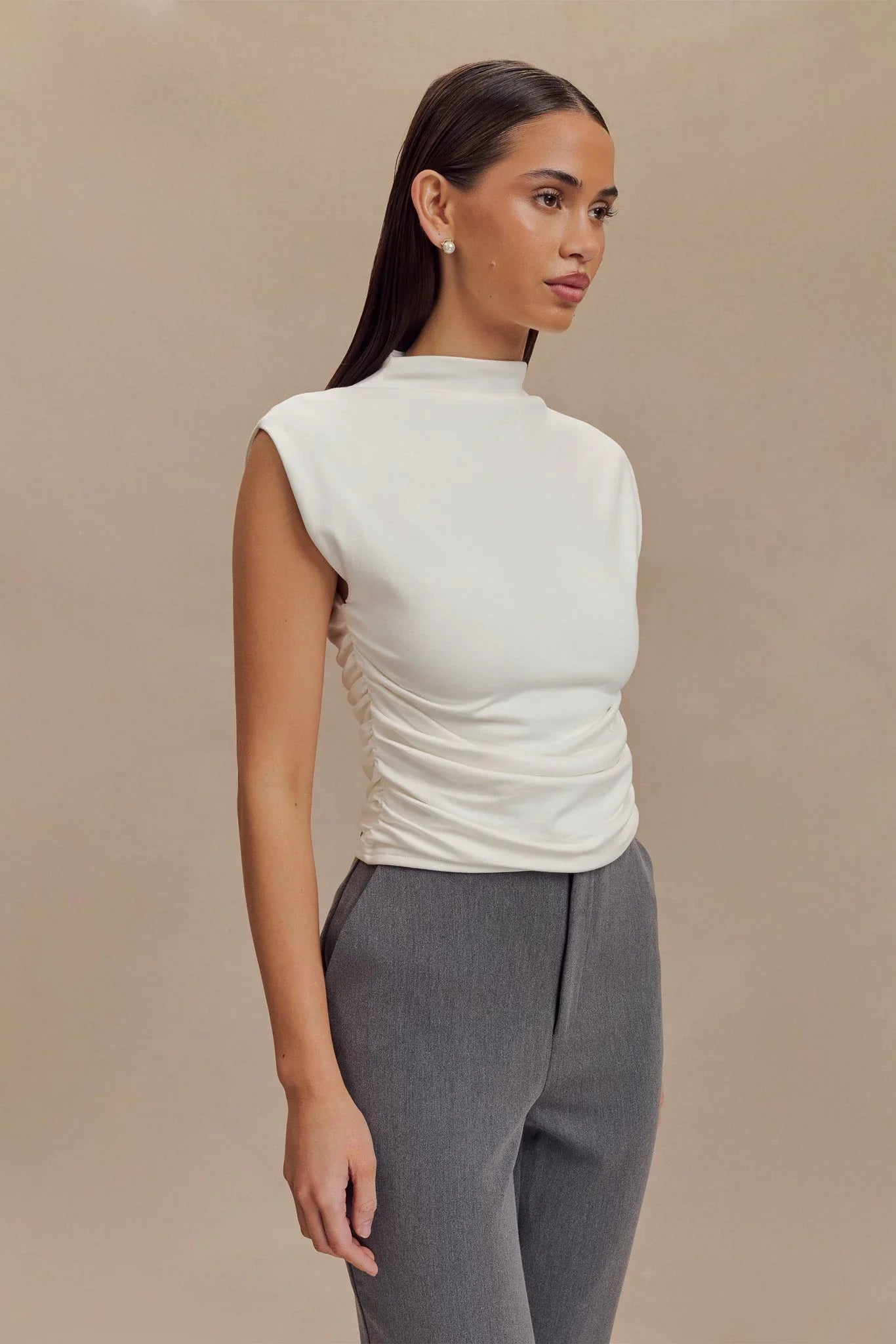 Ellia High Neck Sleeveless Top White