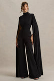 Dulcet Black High Neck Jumpsuit With Cape Sleeves