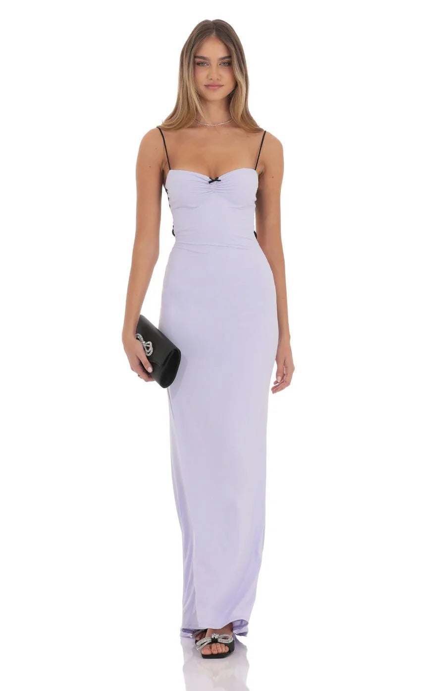 Open Back Two Toned Maxi Dress in Lavender