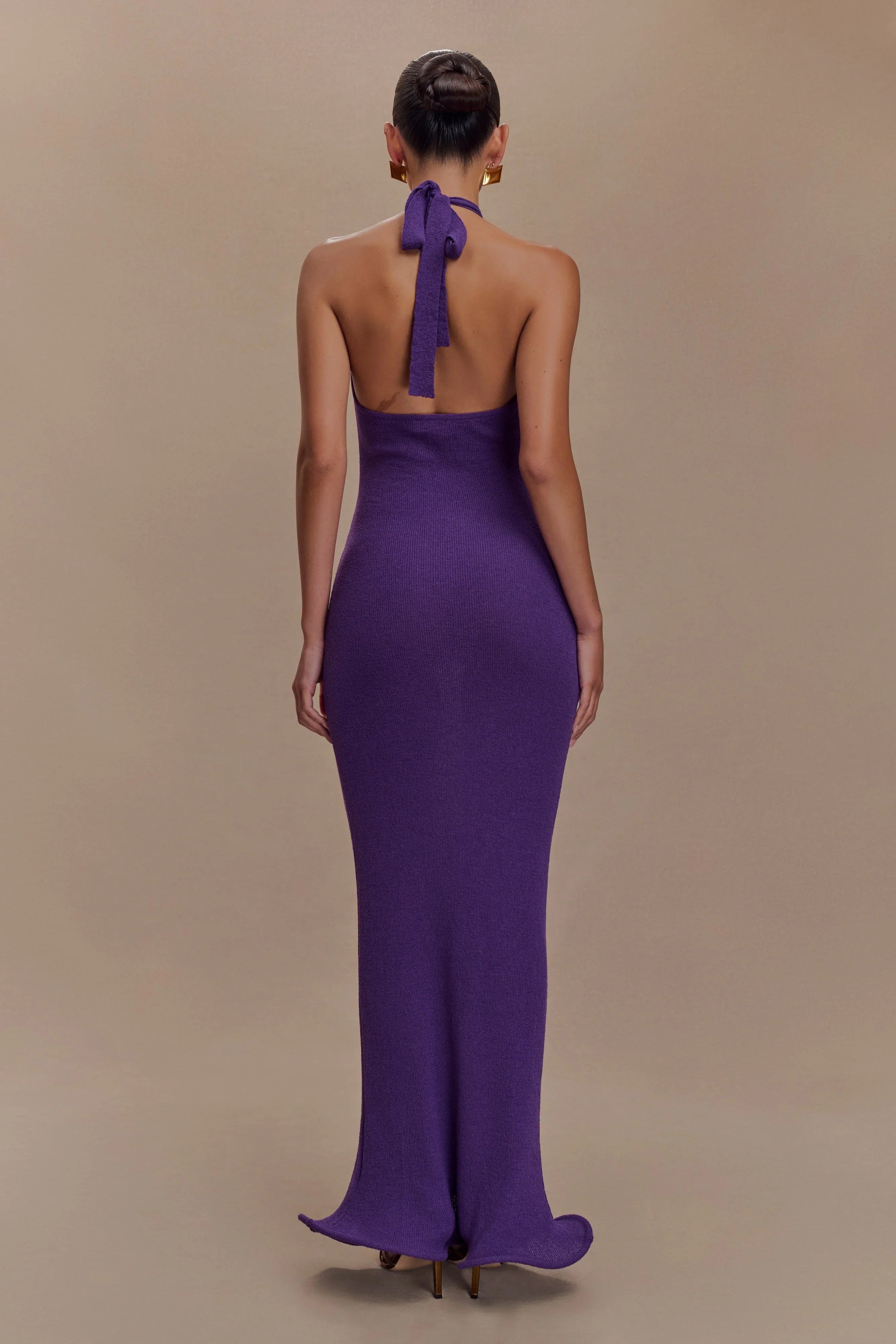 Melodie Halter Knit Maxi Dress Purple