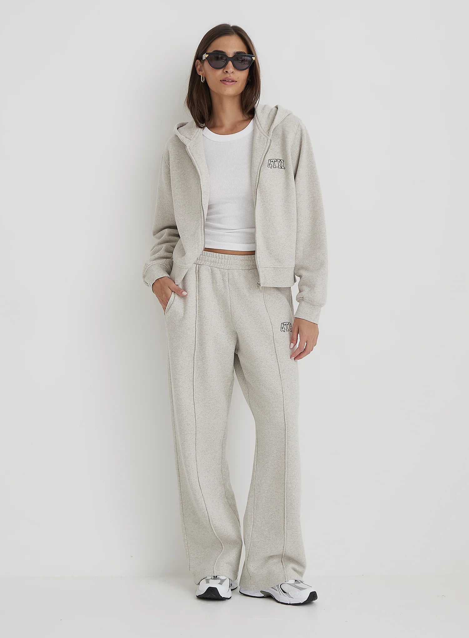 Grey Wide Leg Fourth Embroidered Jogger