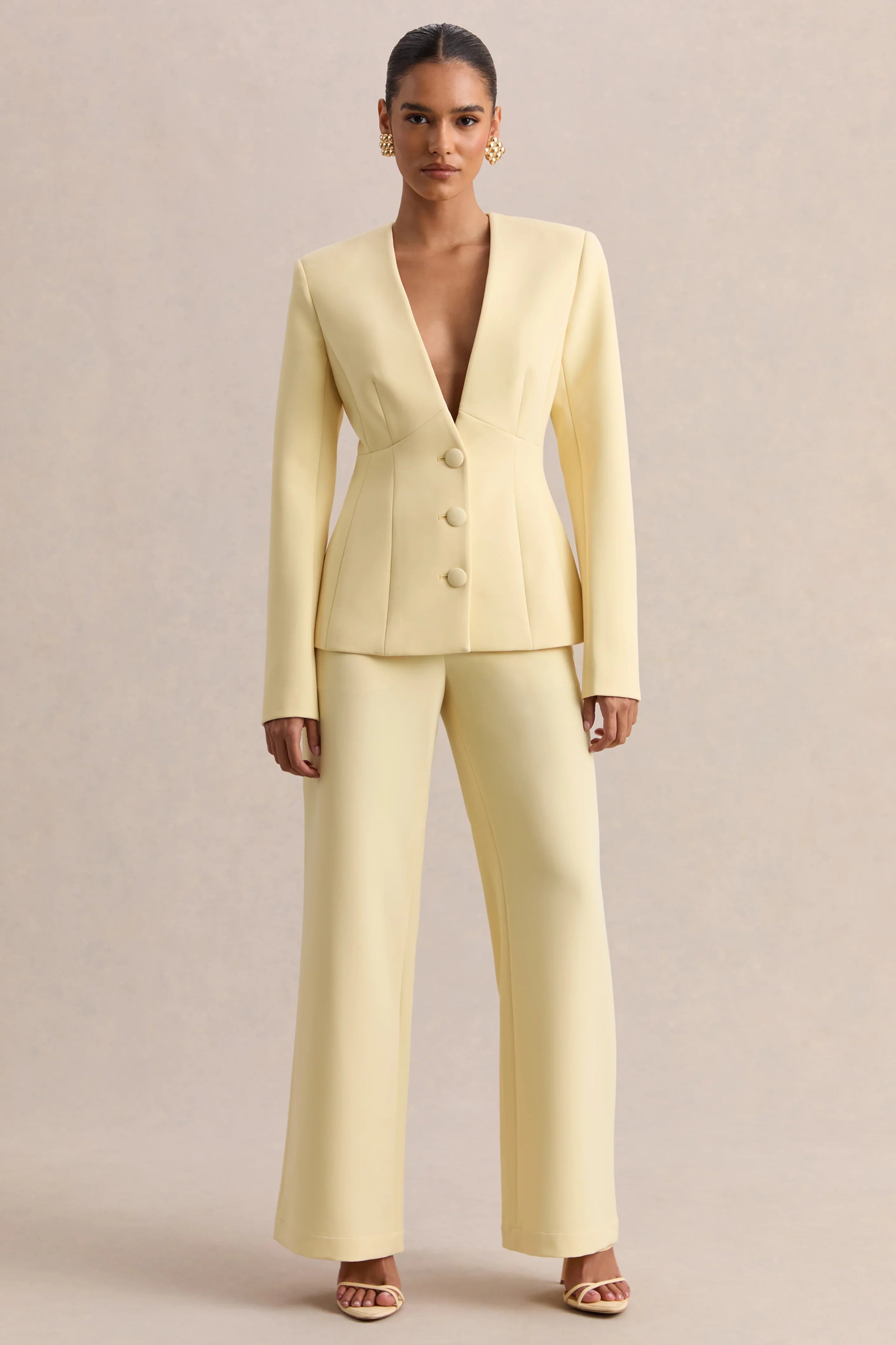 Rosalina Lemon Extreme Plunge Neck Tailored Blazer