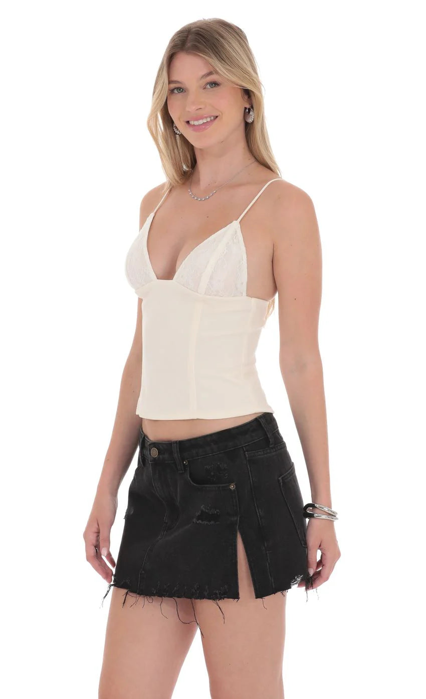 Low Rise Distressed Denim Skirt in Black