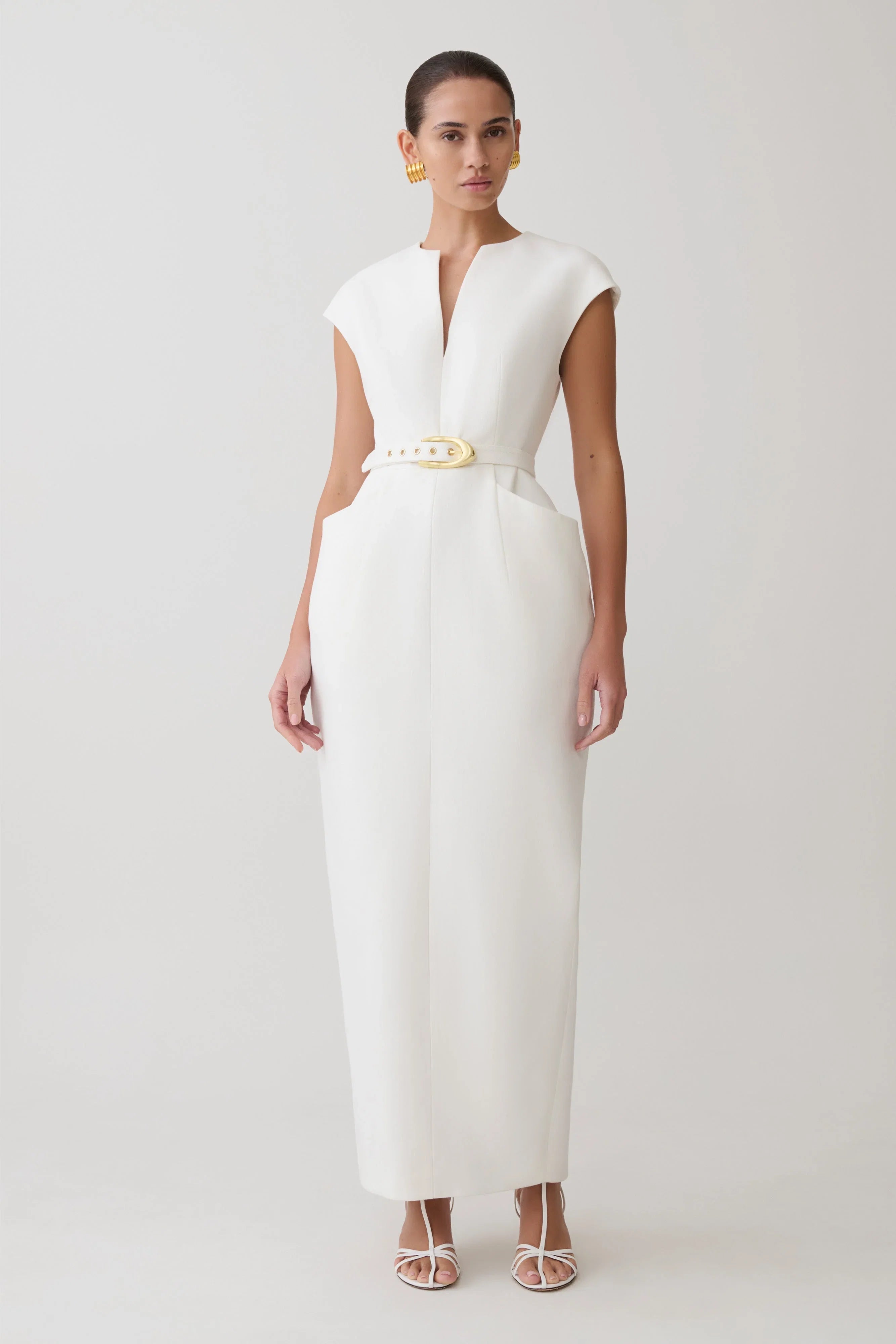 Livia V Neck Linen Maxi Dress White