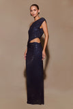 Kenny Diamante One Shoulder Maxi Dress Navy