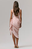 Letitia Pale Pink Square Neck Floral Detailed Wrap Midi Dress