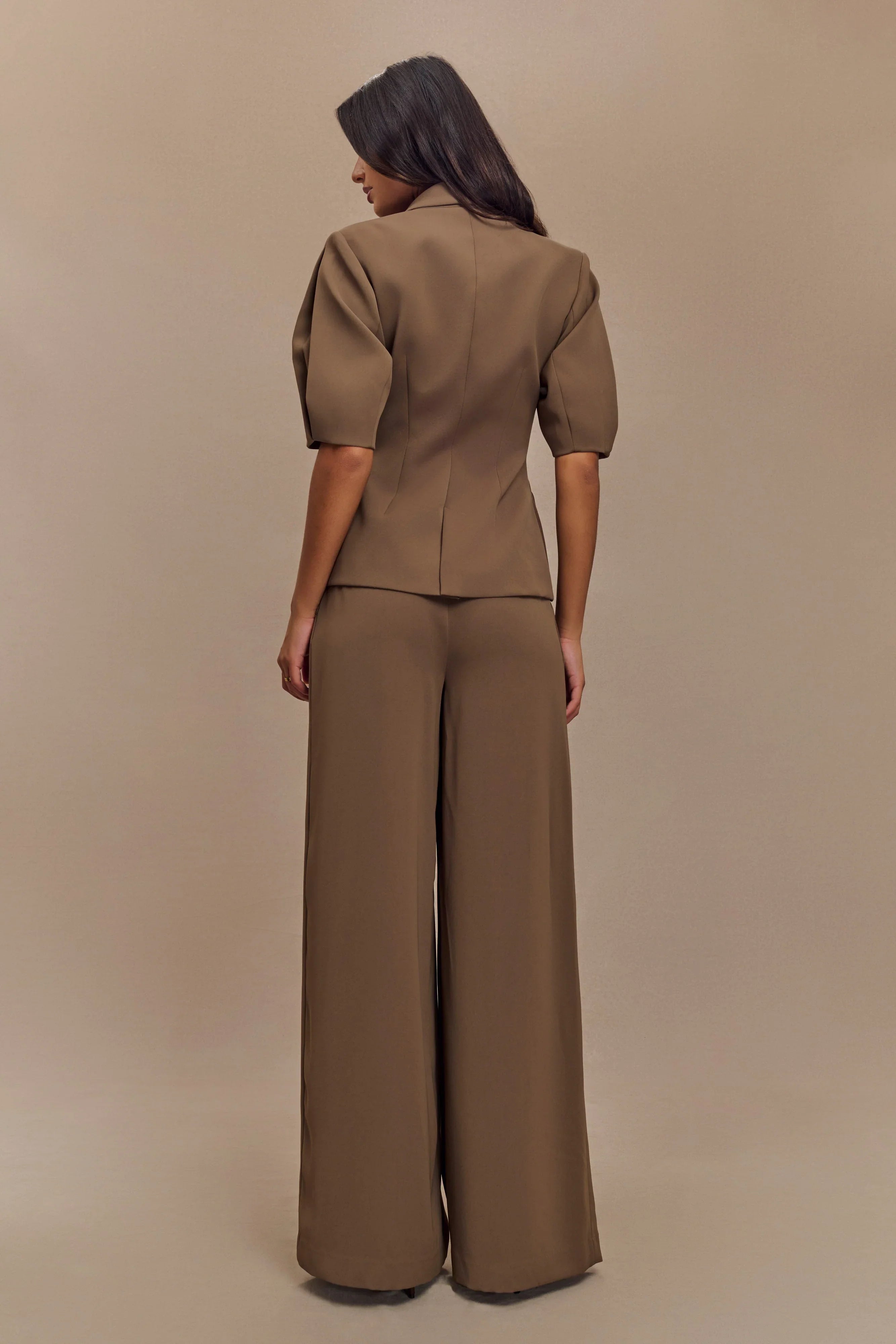 Opal Puff Sleeve Suiting Top Cacao Brown