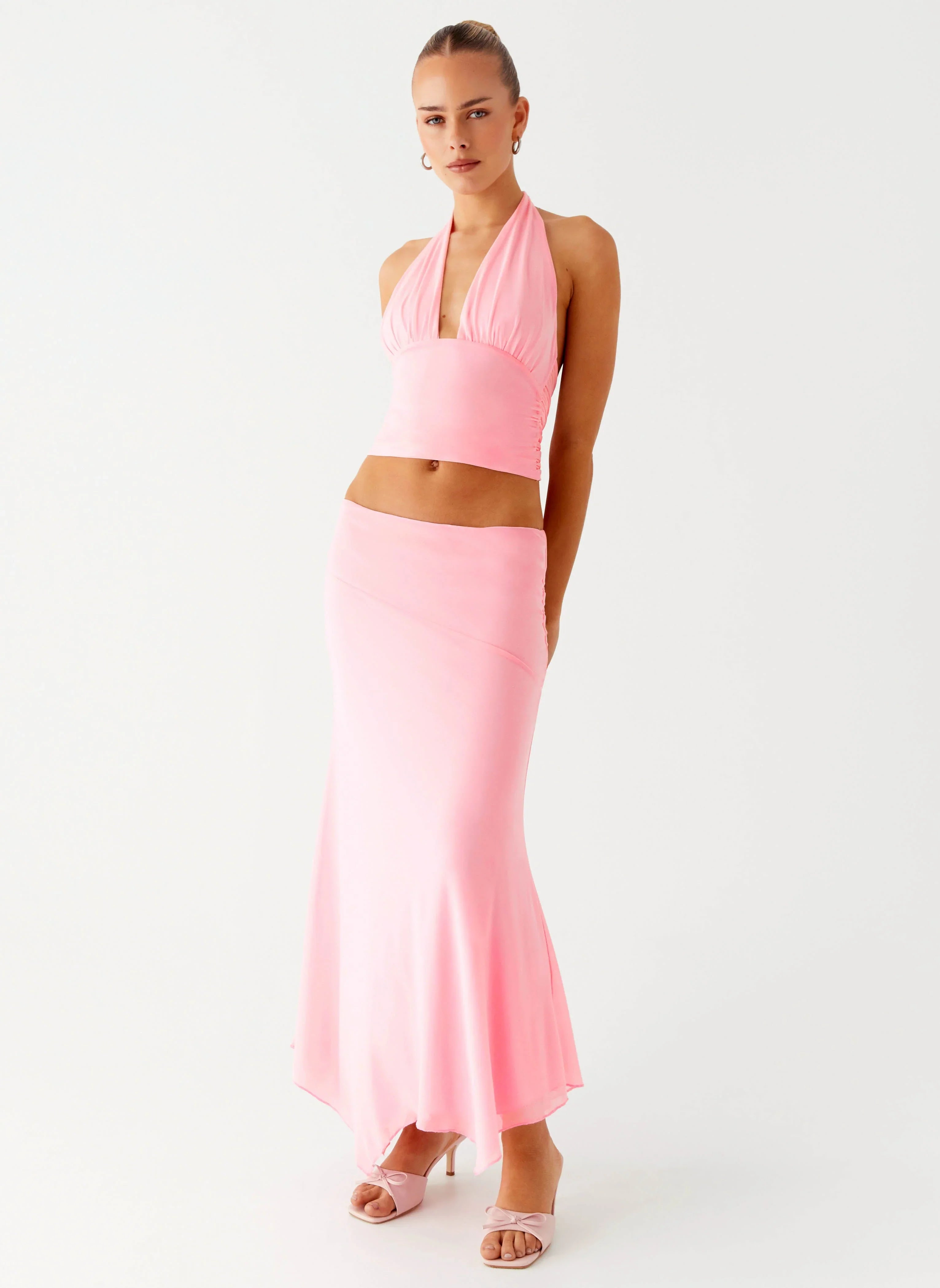 Kerrie Hanky Midi Skirt Baby Pink