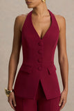 Tecla Burgundy Button Up Tailored Waistcoat
