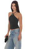 Rhinestone Rose Top in Black