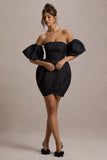 Ramone Black Bardot Mini Dress With Tulip Hem