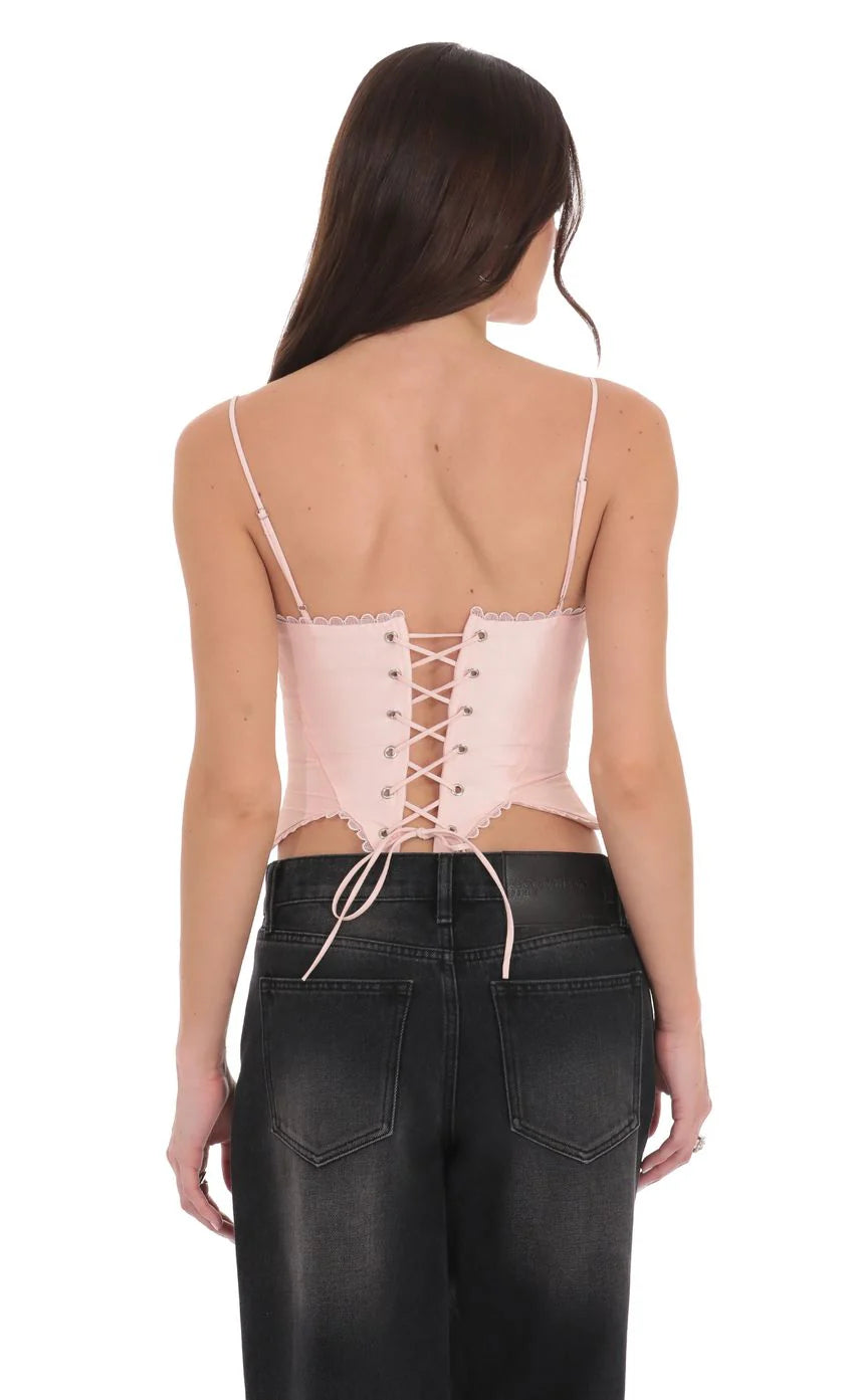 Trimmed Corset Top in Pink