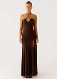 Callie Ruched Maxi Dress Chocolate