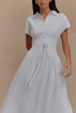 Aysha Buttoned Linen Midi Dress White