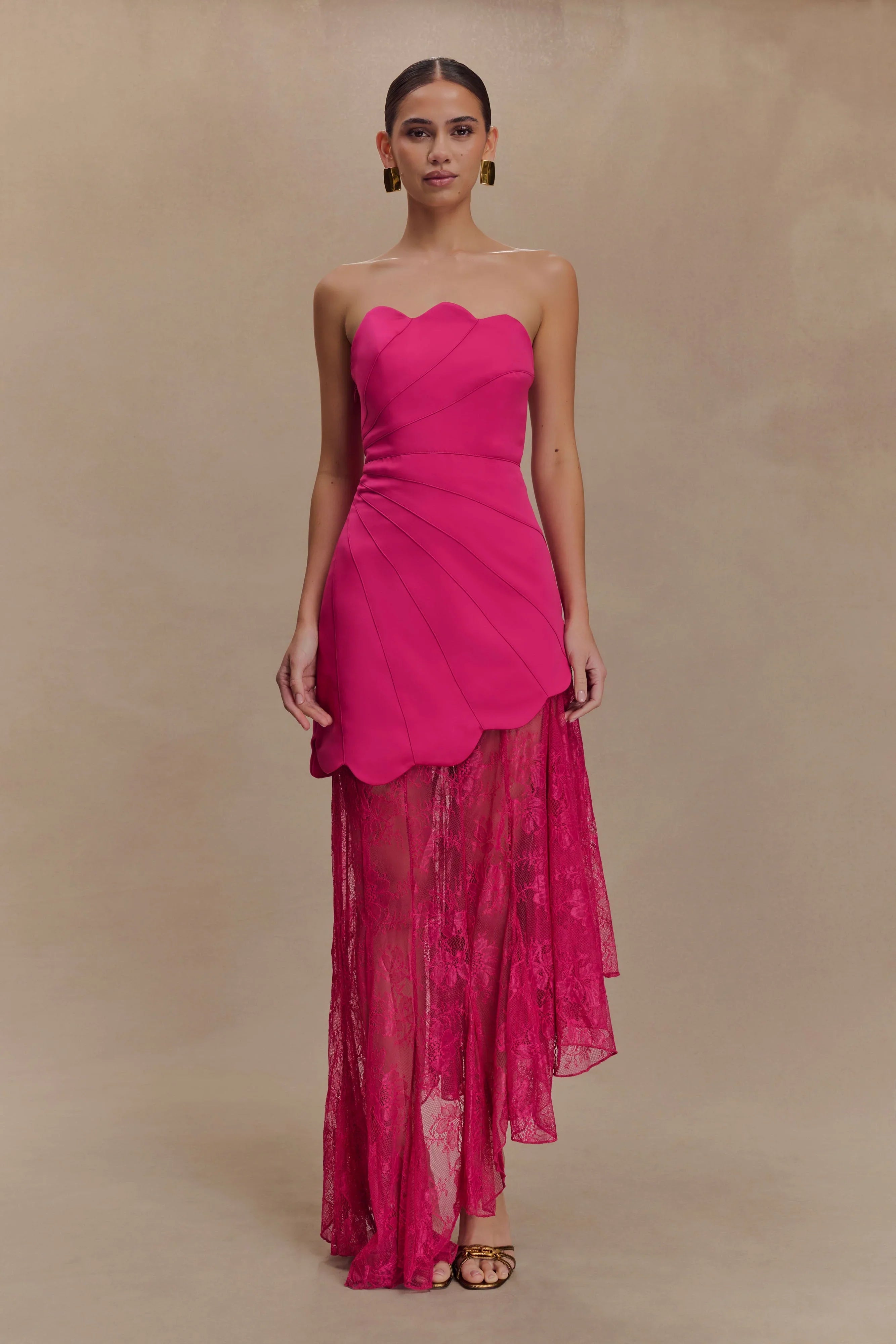 Aleena Satin And Lace Maxi Dress Dragonfruit