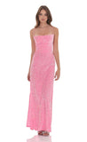 Cowl Neck Velvet Sequin Maxi Dress in Pink