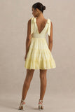 Corrina Lemon Broderie Plunge Neck Mini Dress