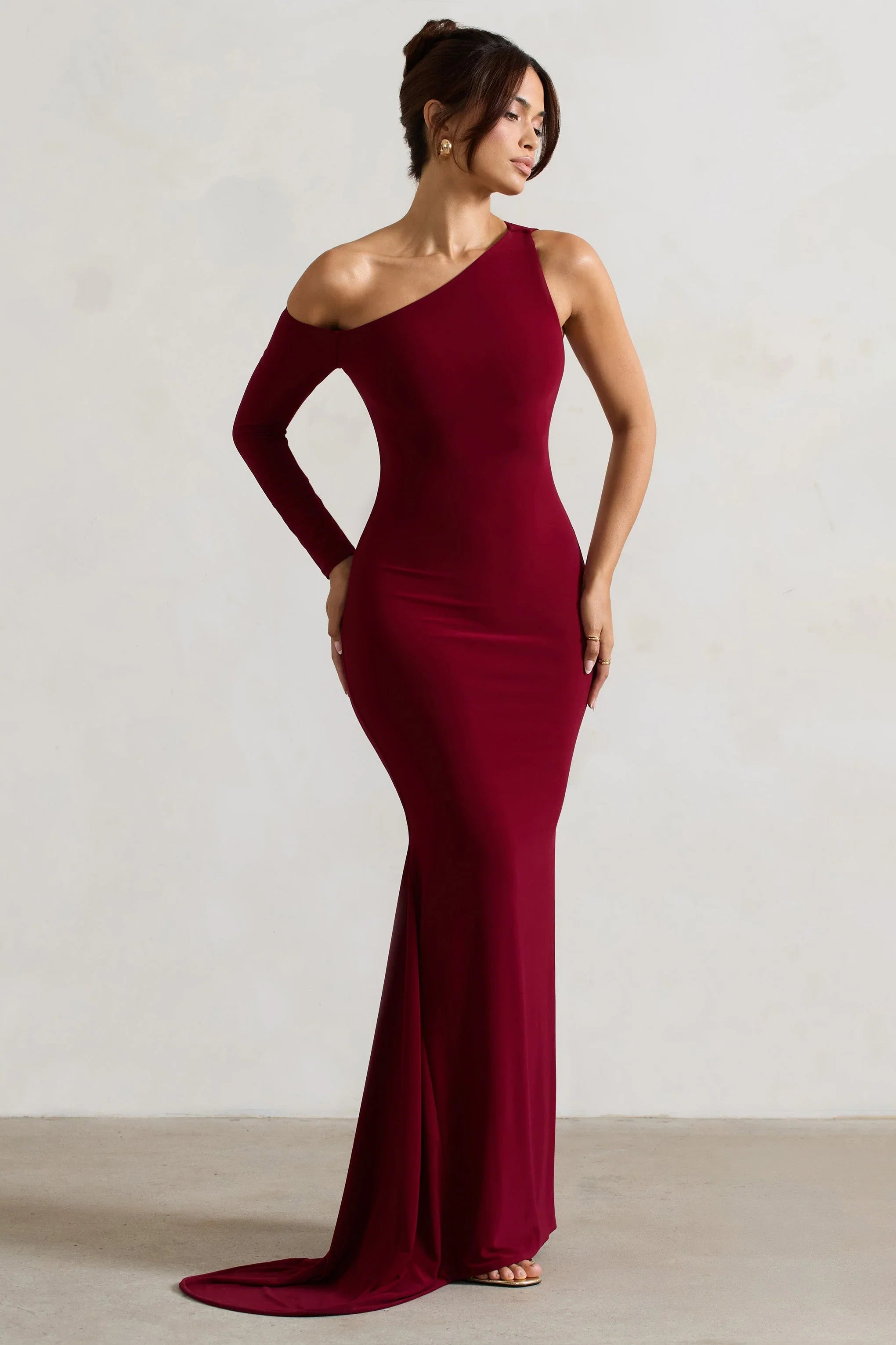 Contradiction Port One Sleeve Asymmetric Maxi Dress
