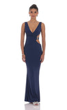 V Neck Conch Cutout Maxi Dress in Navy