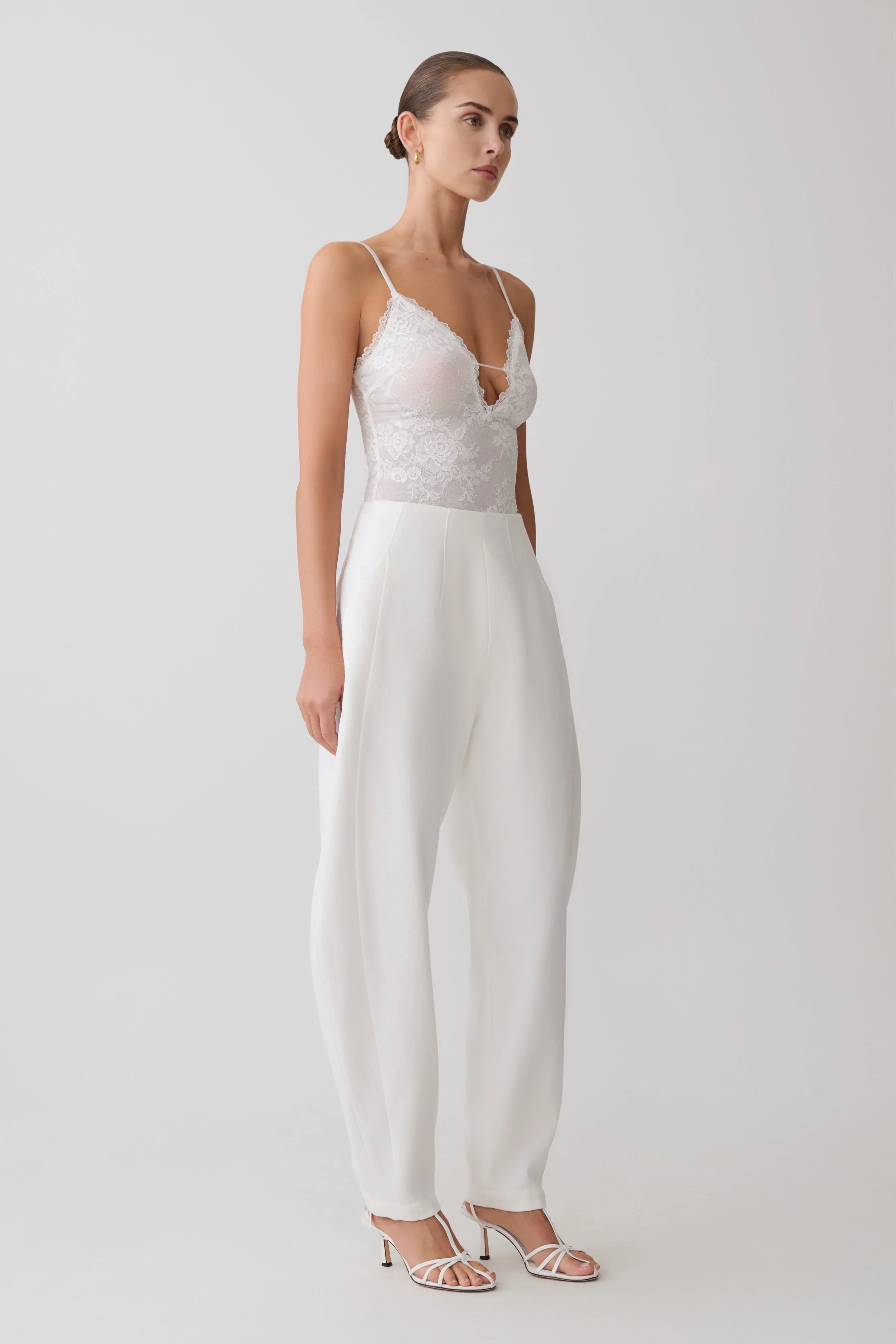 Jasper Sheer Plunge Lace Bodysuit Ivory