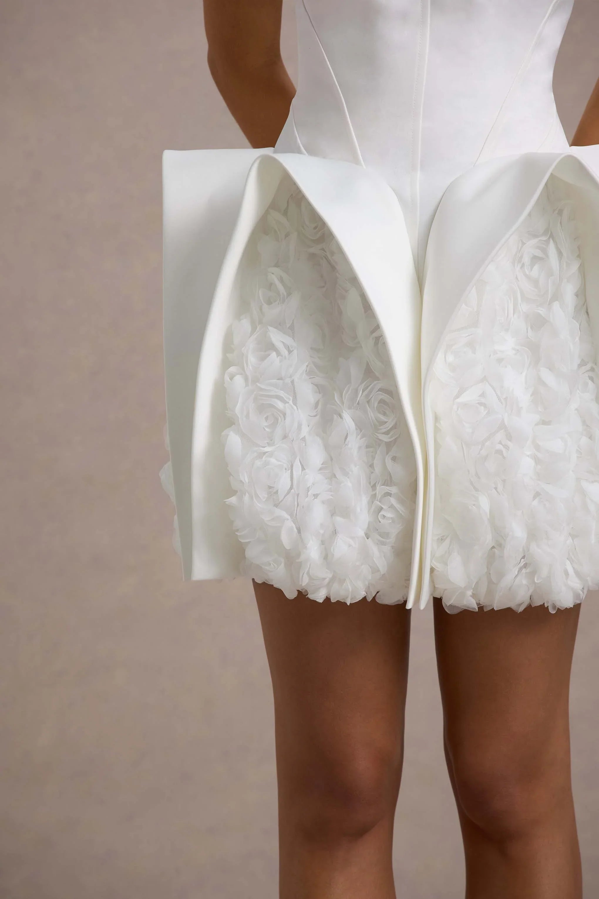 Orchid Oasis White Bandeau Mini Dress With Puff Floral Hem