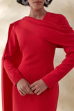 Heliora Red V Neck Maxi Dress With Sash And Draped Detail
