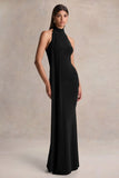 Hyla Black High Neck Maxi Dress With Sash Detail