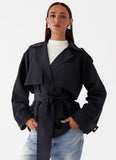 Ace Of Spades Cropped Trench Coat Black