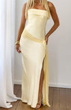 Novie Yellow Tie Detail Satin Strapless Maxi Dress PRE ORDER