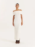 Cream Bardot Knitted Maxi Dress