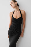 Hoai Gathered Slinky Halter Maxi Dress Black