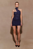 Mattea Diamante Mini Dress With Scarf Navy