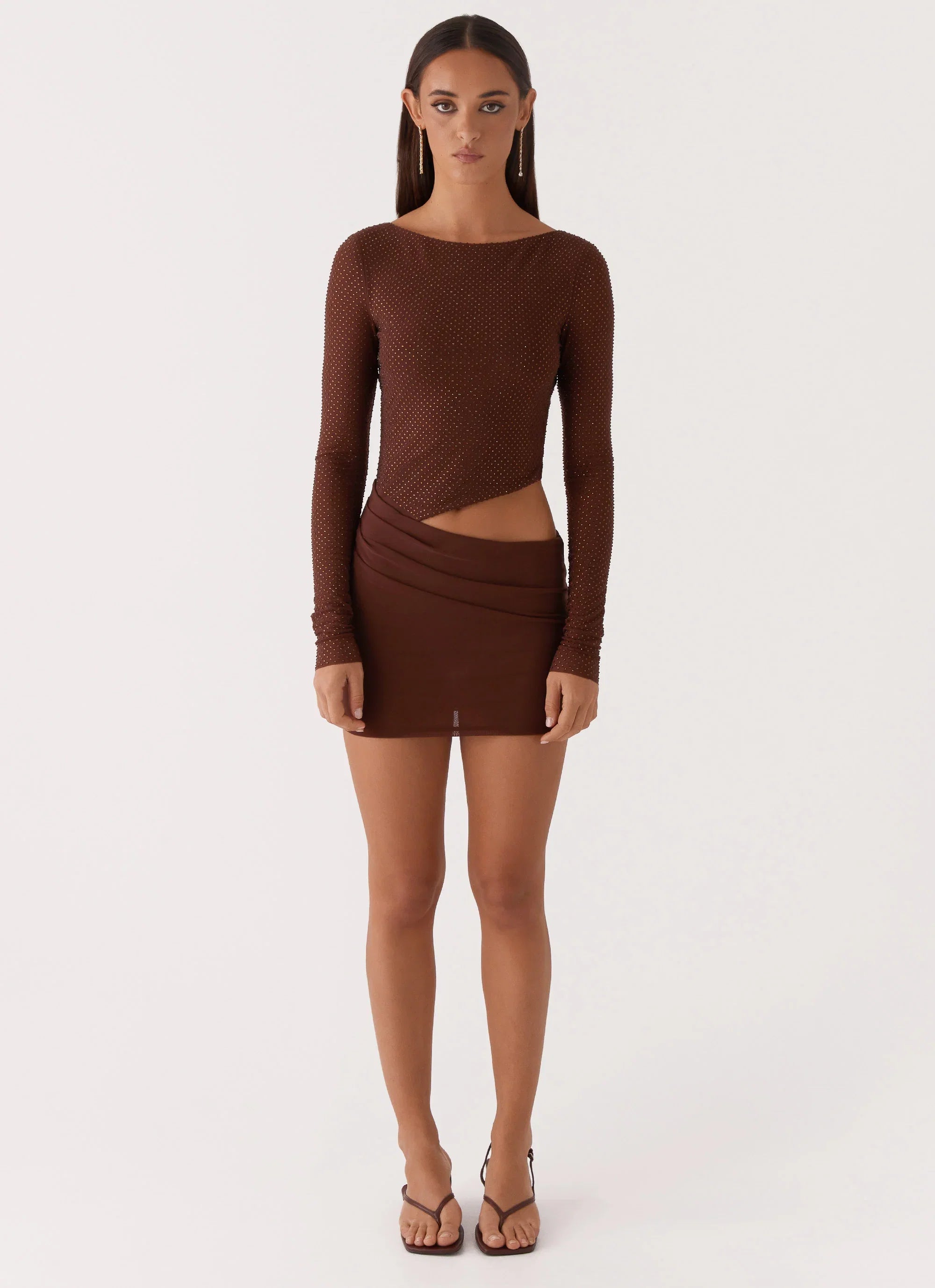 Catch The Night Sequin Mini Dress Chocolate