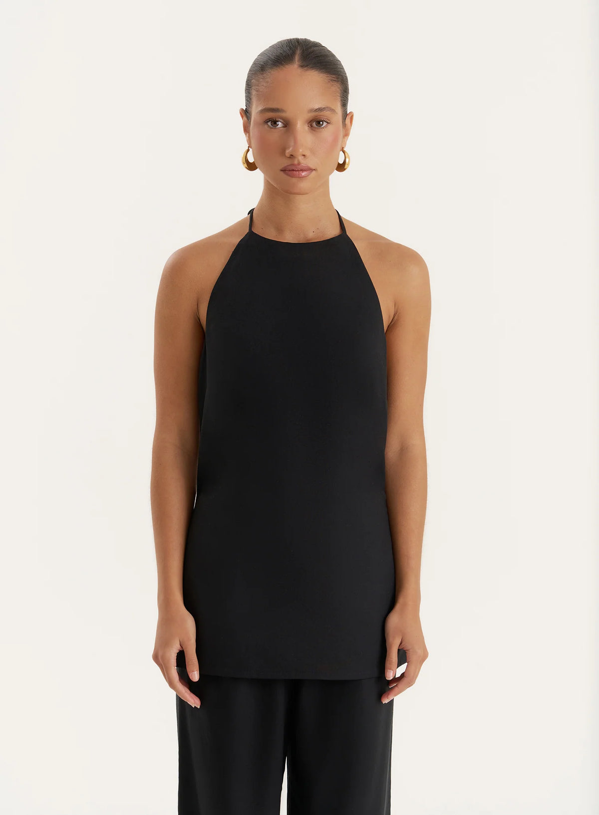 Black Linen Blend Halter Neck Top
