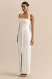 Steph White Halter Neck Tailored Maxi Dress