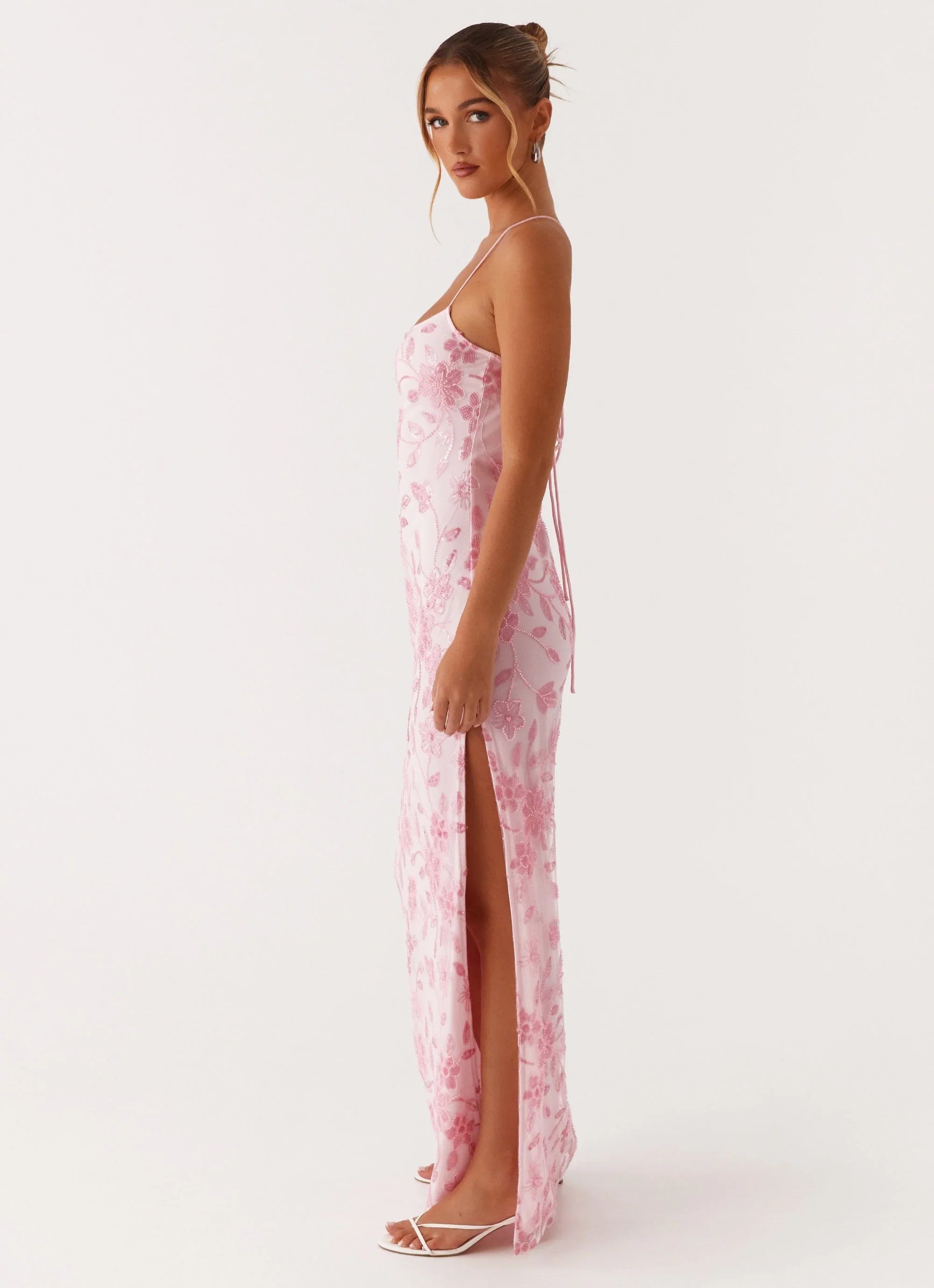Bright Lights Beaded Maxi Dress Pink