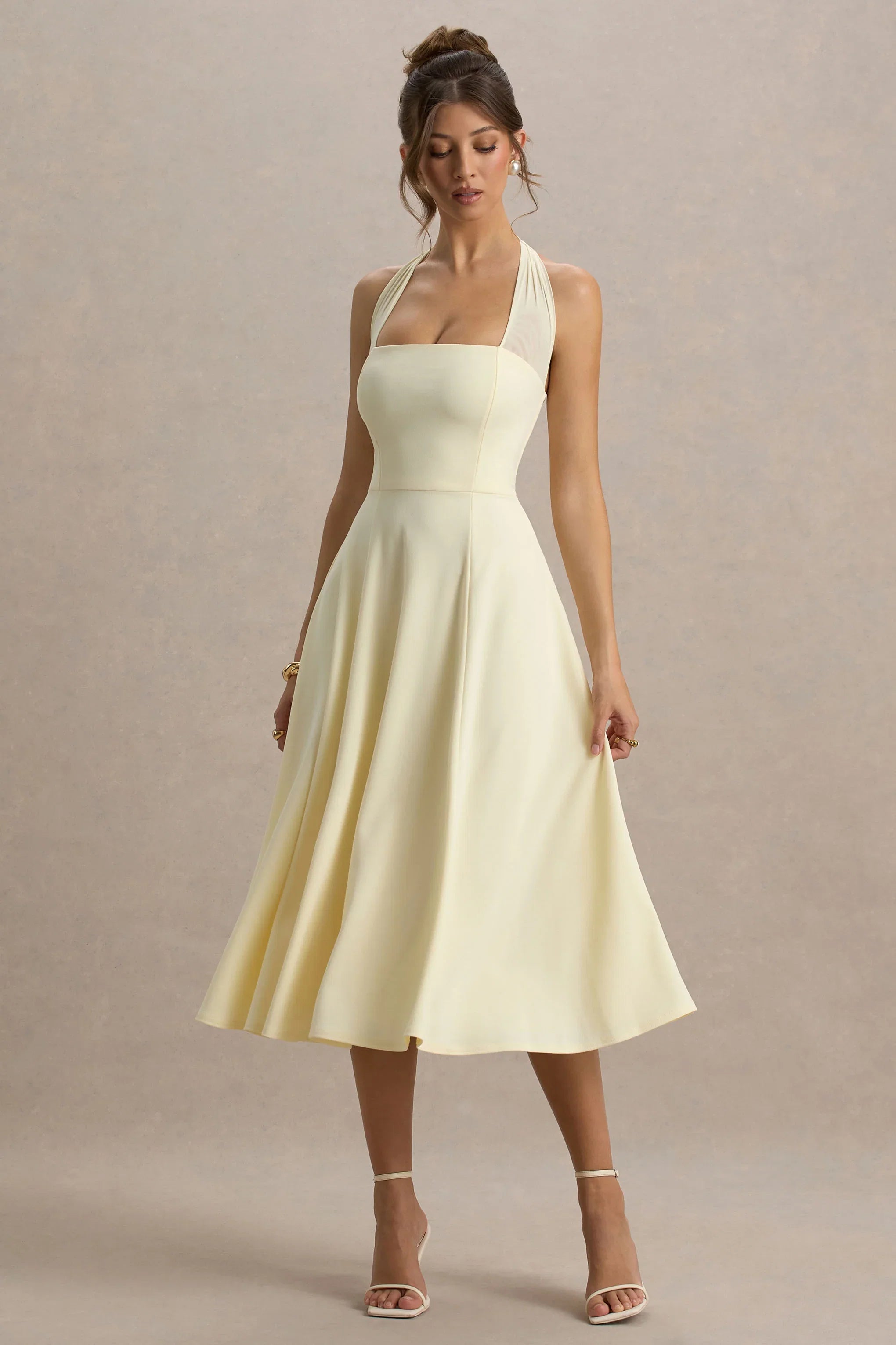 Auburn Pale Lemon Halter Neck Midi Dress