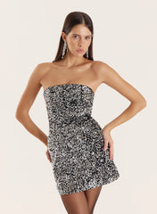 Black Bandeau Sequin Mini Dress
