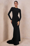 One Step Ahead Black Long Sleeve Backless Fishtail Maxi Dress