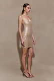 Jasmyn Hot Fix Mini Dress With Mesh Back Nude