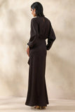 Perla Dark Brown High Neck Maxi Dress With Gathered Detailing