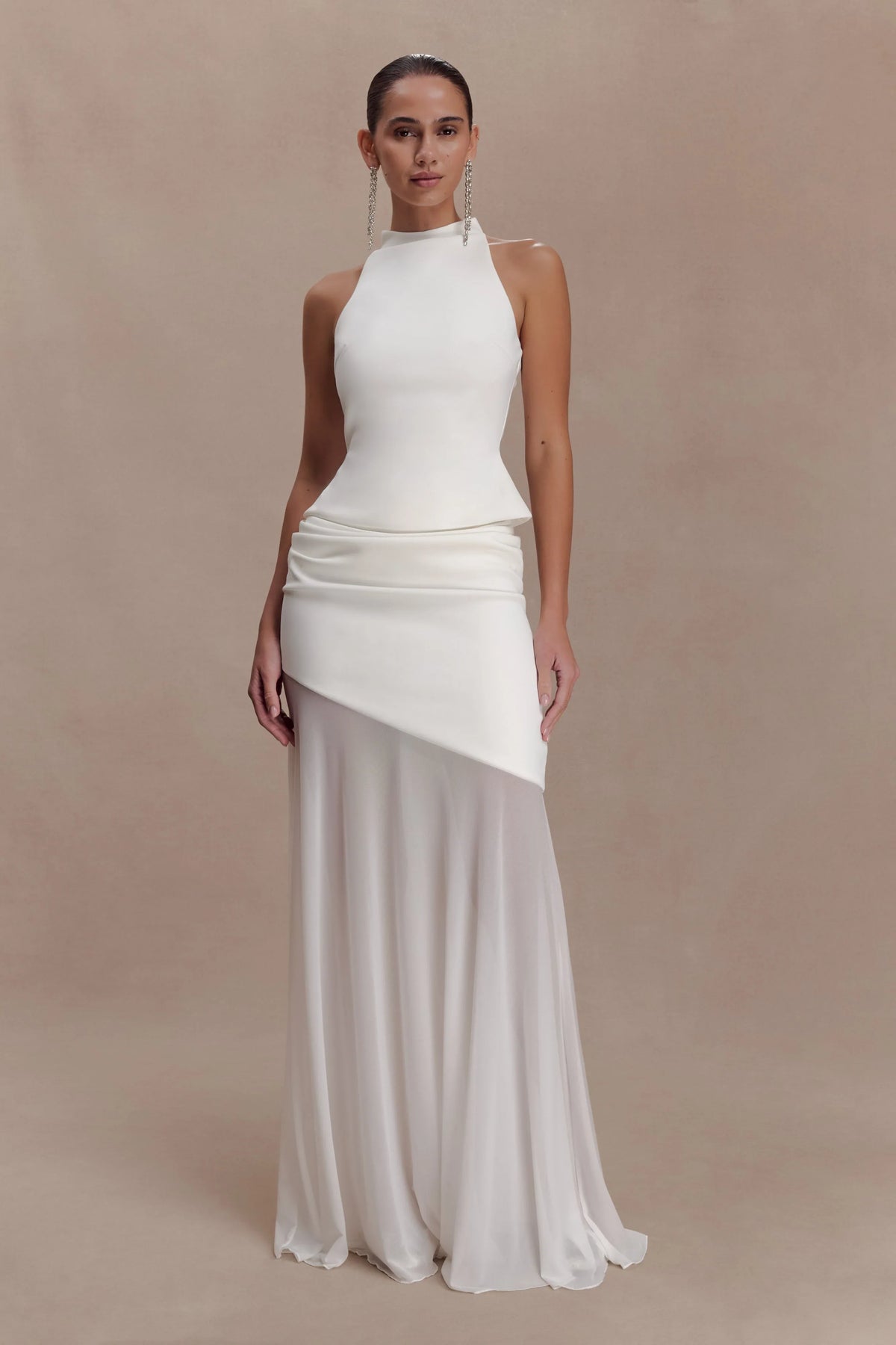 Portia Scuba And Mesh Maxi Skirt White