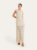 Cream Crochet Cap Sleeve Maxi Dress