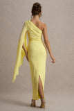 Clementina Lemon Asymmetric Cape Sleeve Maxi Dress