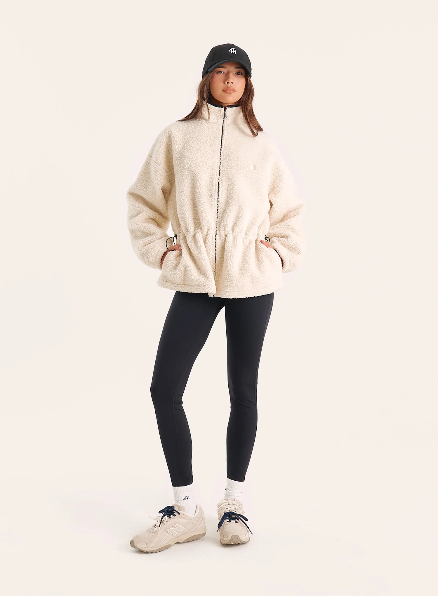 Cream Toggle Waisted Peplum Hem Fleece