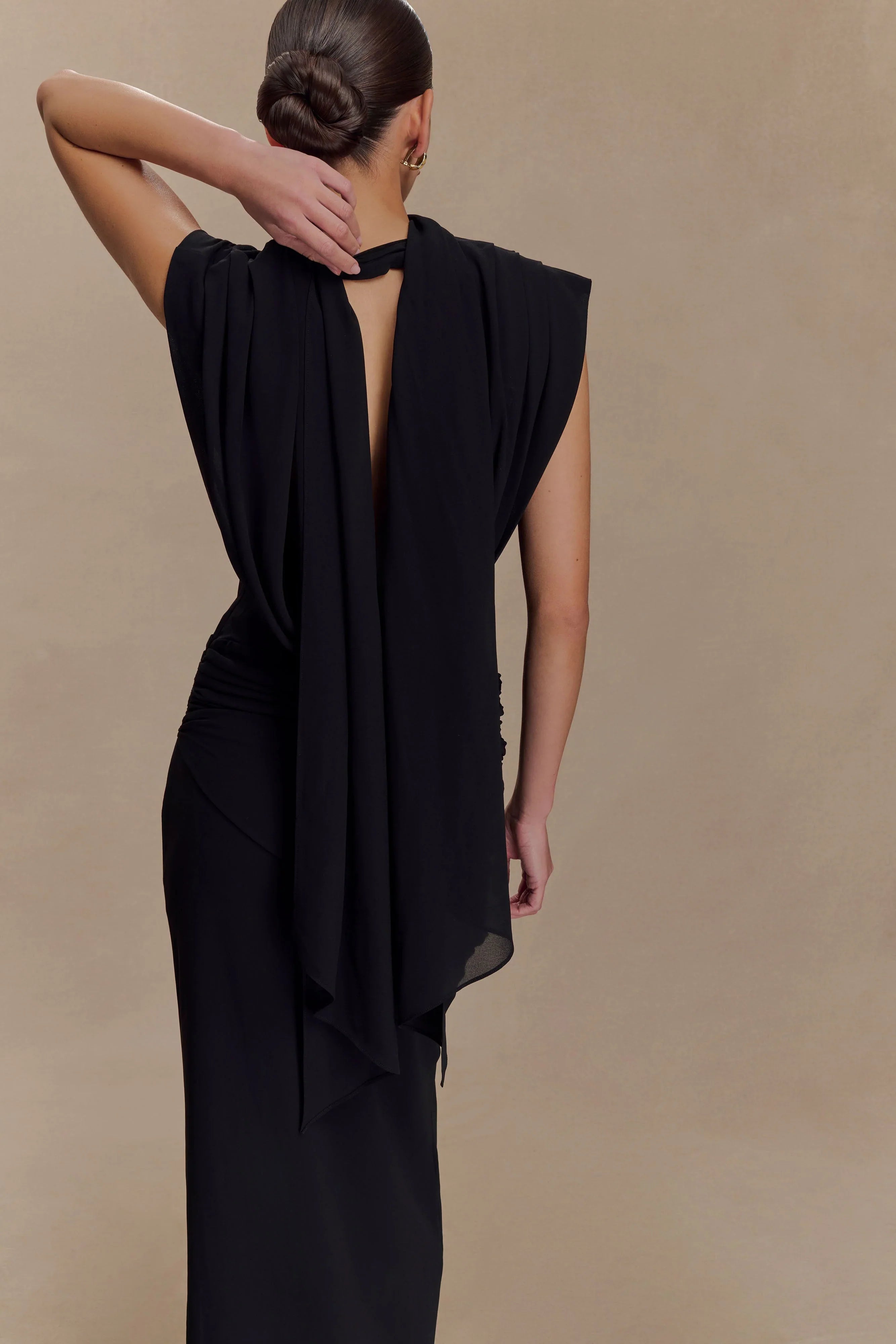 Giulia Chiffon Draped Maxi Dress Black
