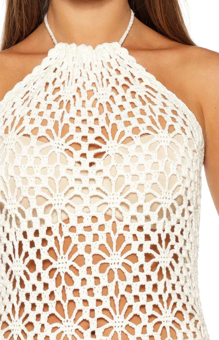 Marlon White Crochet Mini Dress