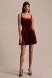 Roxanne Burgundy Velvet Square Neck Mini Dress