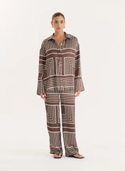 Chocolate Abstract Print Satin Trouser
