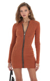 Front Zip Knit Dress in Orange